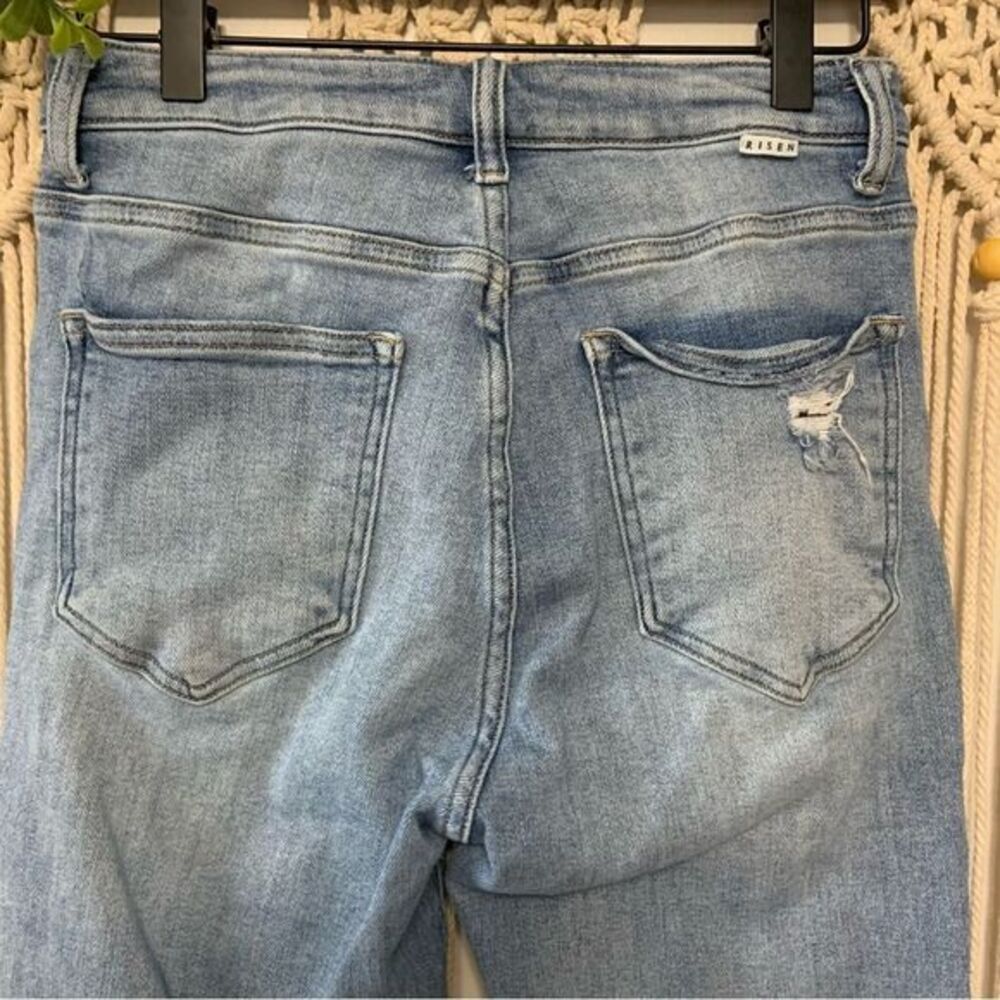 RISEN JEANS High Rise Distressed Raw Hem Straight Leg Jeans‎ Size 5 / 27 - Picture 5 of 16